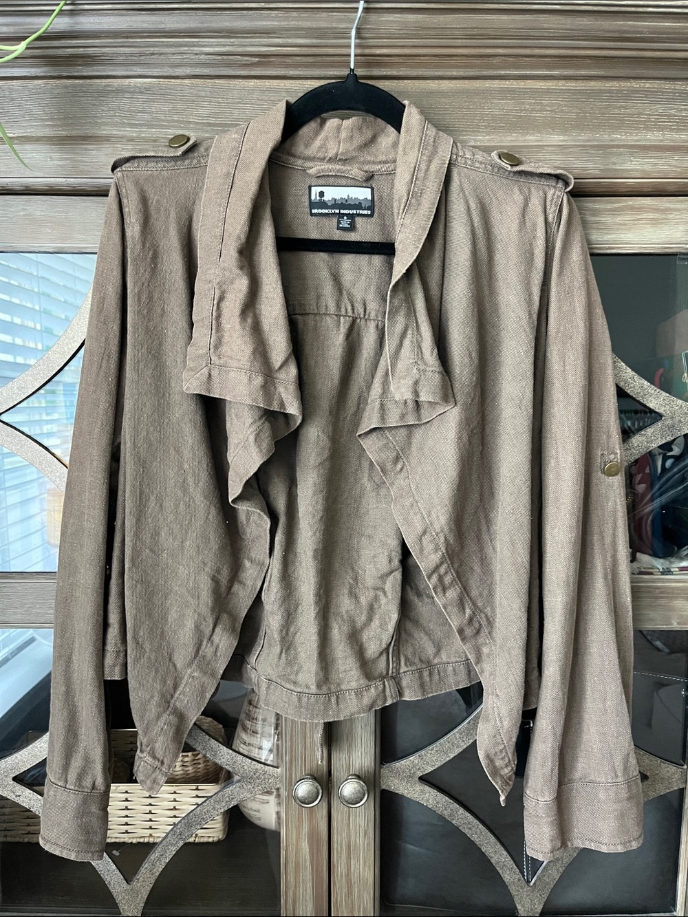 Brooklyn Industries Taupe Brown Cotton & Linen Blend Draped Utility Jacket